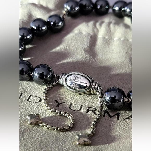 Authentic DAVID YURMAN 
Unisex Hematite Bead Adjustable
Silver Bracelet w/Pouch - Picture 2 of 5